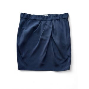 3.1 Phillip Lim 100% Silk Navy Mini Skirt Size 2 Draped Front Pleated Designer